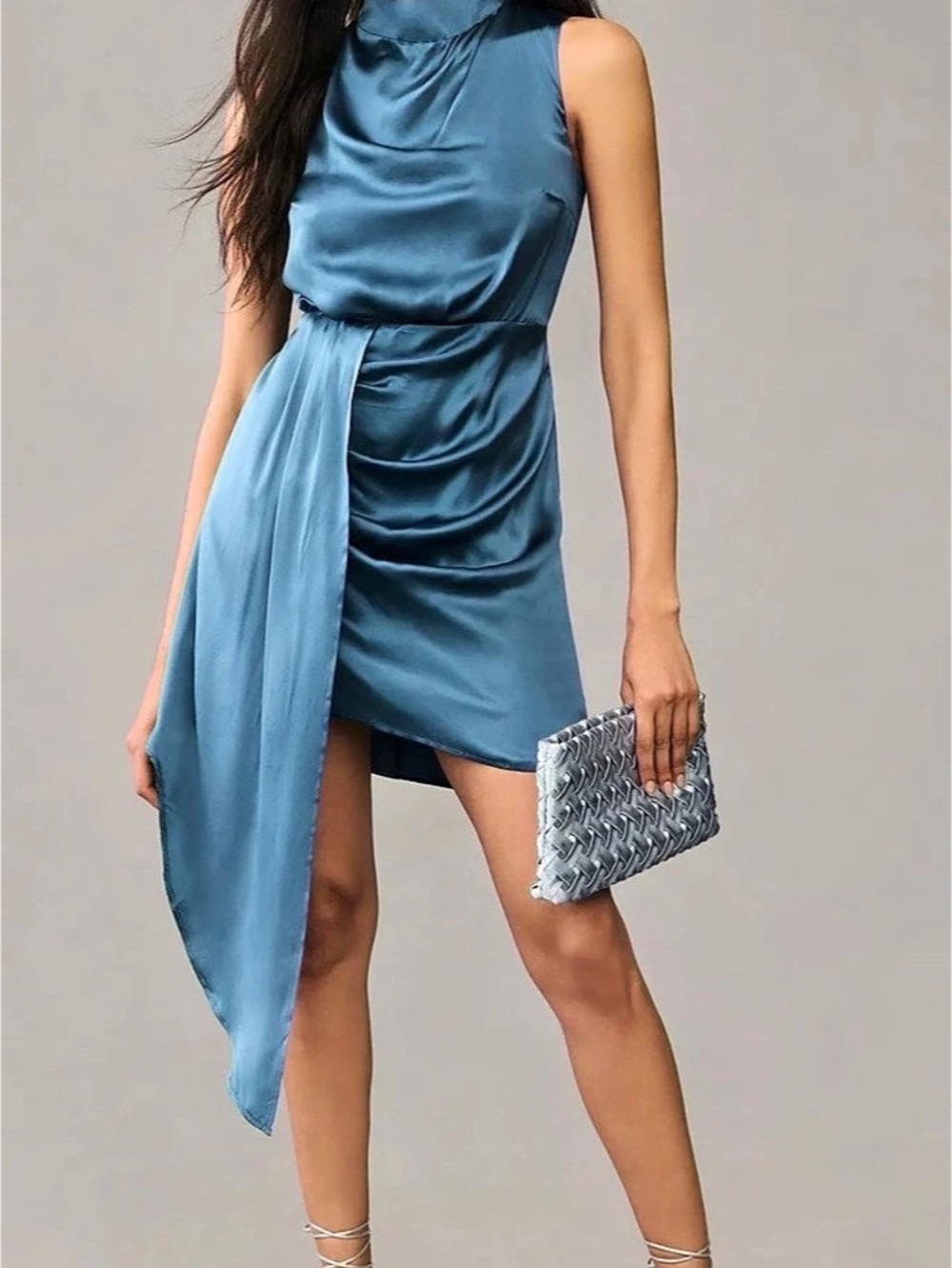 Anthropologie By Anthropologie Satin Draped Mini Dress Blue